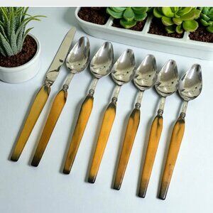 Vintage 1950s Glo Hill Serrated Tip Grapefruit Spoon Knife Bakelite Handle Set